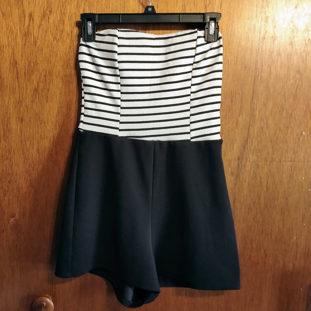 Strapless Striped Romper with Belt
